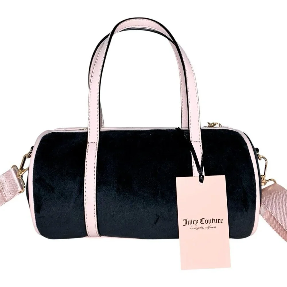 Juicy Couture Queen Of Everything Black Velvet Pink Crossbody Bag NWT